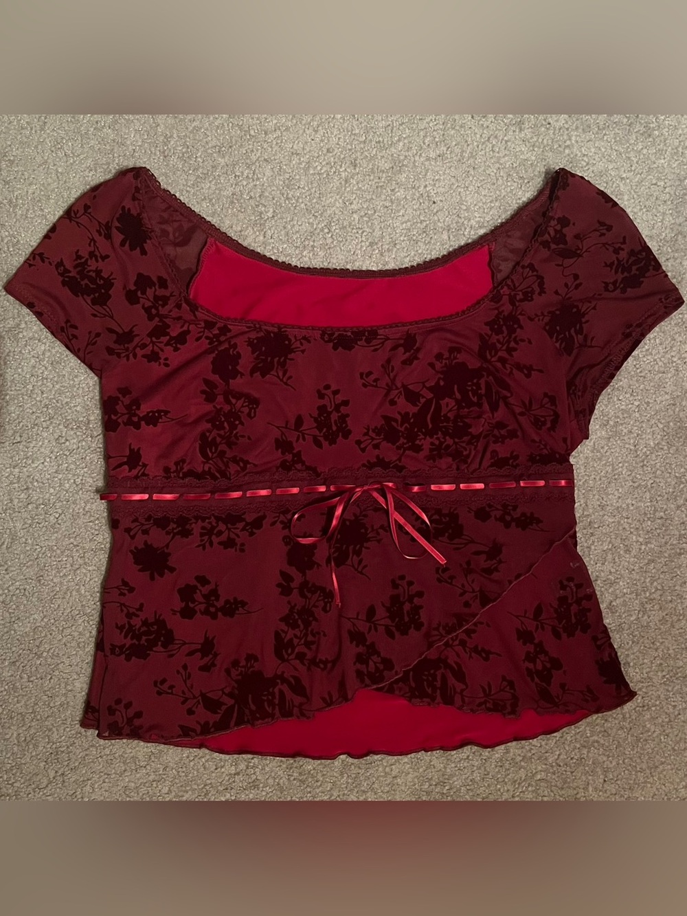 SHEIN Floral Burgundy Short Sleeve Top - PLUS SIZE